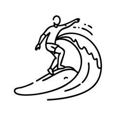  Surfing line icon, wave riding silhouette illustration