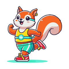 Cartoon Squirrel Running Happily in Athletic Outfit on White Background Illustration