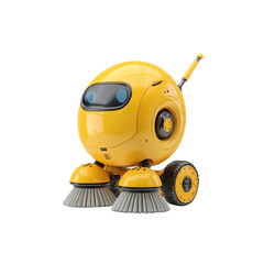 Cute Yellow Robotic Cleaning Machine with Brushes