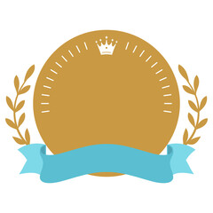 王冠とリボンのついたランキングメダルフレーム【金と青】	