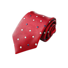 Red Necktie with White and Navy Polka Dots, Rolled Up