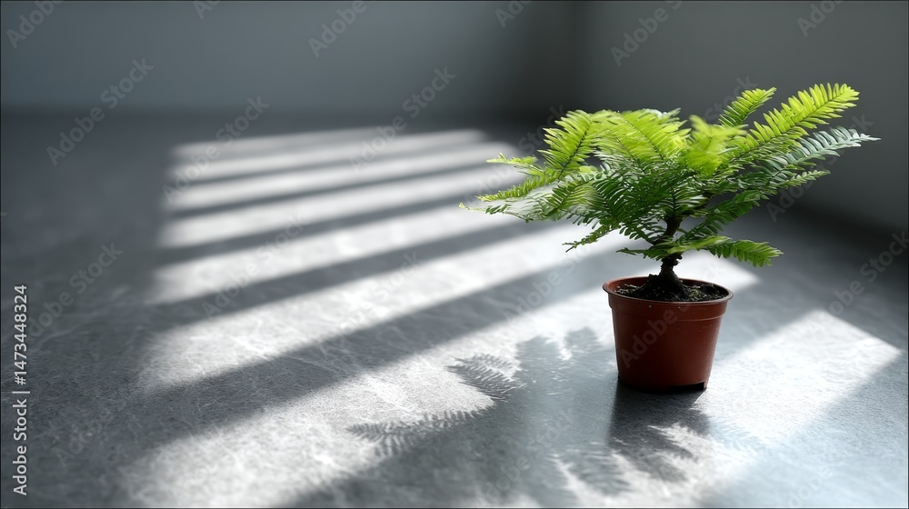 Poster a small bonsai tree rests on a polished quartz table, illuminated by soft light that creates dramati
