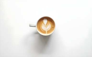 White Coffee Cup Latte Art Minimal Flatlay. High quality