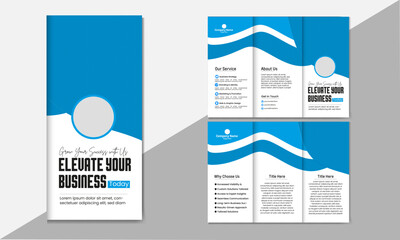 Corporate Business Overview  Trifold Brochure Blue And Abstract Shape Template, 