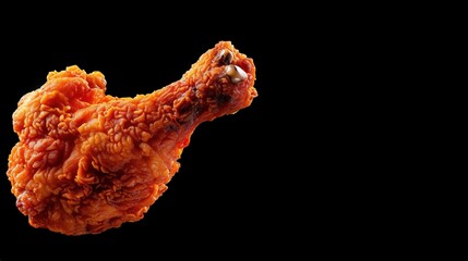 Floating Fried Chicken Leg on Black Background with Copy Space