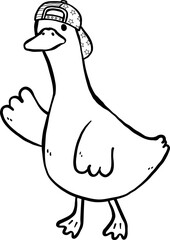 Cute 4th of July Silly Goose with American Cap Hat Hand Drawn Doodle