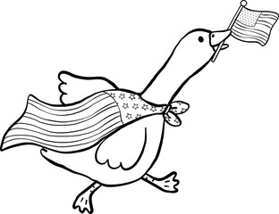 4th of July Anxiety Silly Goose with American Flag Outline Doodle
