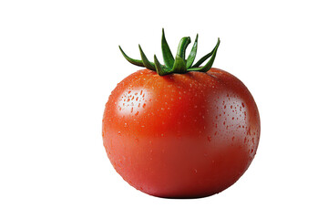 Close up view of a fresh red tomato with water droplets on a dark setting on transparent background png