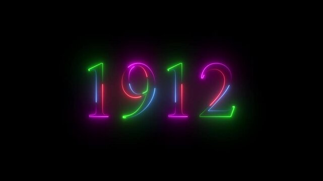 1912 neon line text. Abstract 1912 neon text animation ,For neon color Glowing neon number text background 4k video animation . 1912 title metal text on glowing text animation black background