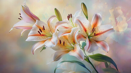 Fototapeta premium graphic design, rose, holiday, postcard, valentine's day, paint, pastel colored, rsvp card, cosmos, wedding background, pattern, celebration, blossom, hand-painted, foliage, pastel, painting, luxury, 