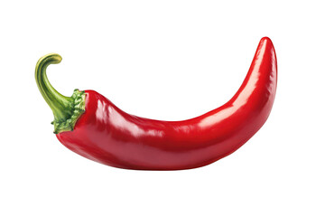 Isolated view of a vibrant red chili pepper with a curved shape on display on transparent background png