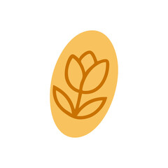 Simple line art of a tulip on a tan oval shape