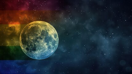 Obraz premium Celestial celebration for international lgbt pride day with rainbow spectrum in night sky. Horizontal banner. Copy space. International Day Against Homophobia