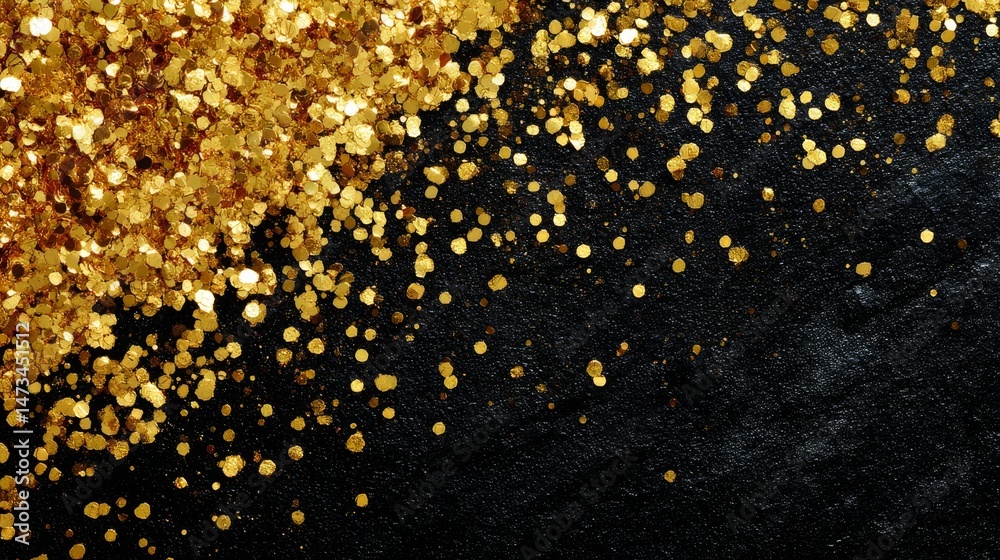 Aufkleber golden sparkles dance across a matte black surface, illuminated by focused lighting, offering a stri