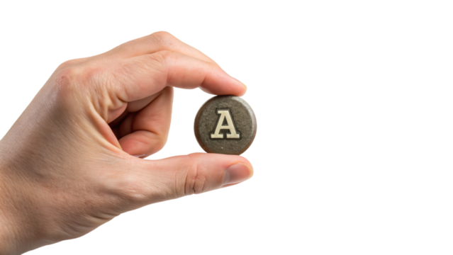 hand holding a "A" word icon isolated