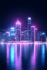 Fototapeta premium A vibrant cityscape with glowing neon lights reflected in the water