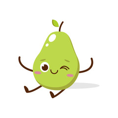 Cute Smiling Green Avocado Character. Kawaii Green Fruit Mascot Style Vector. Cute vector character set in various action emotions. Collection symbols isolated on a white background