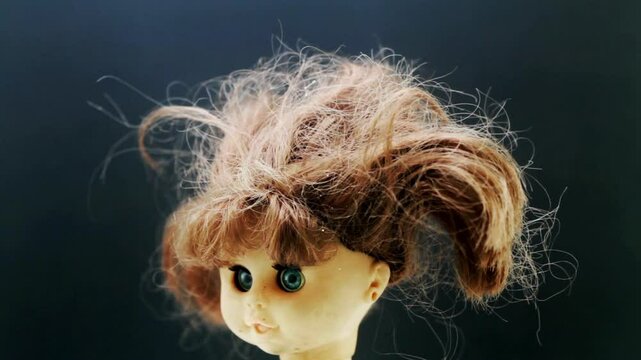 toy doll head with bad hair spinning loop