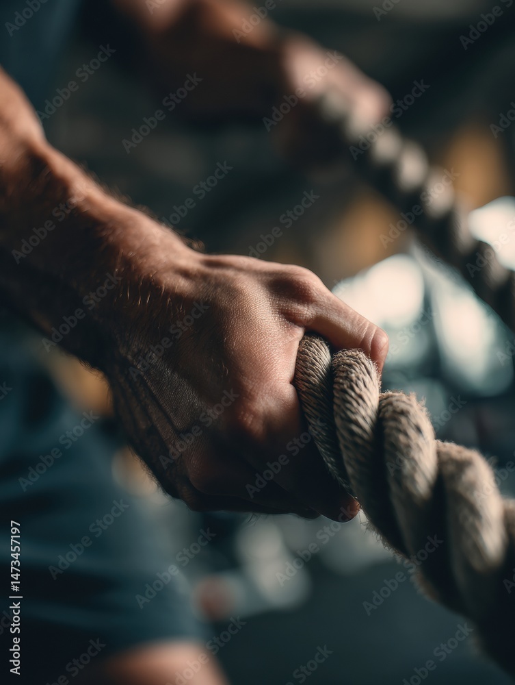 Poster toned forearm gripping rope during intense workout session in gyms right light zone enhancing streng