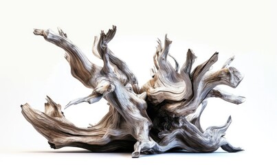 Fototapeta premium Detailed close-up an intricately weathered wooden sculpture against a stark white background.