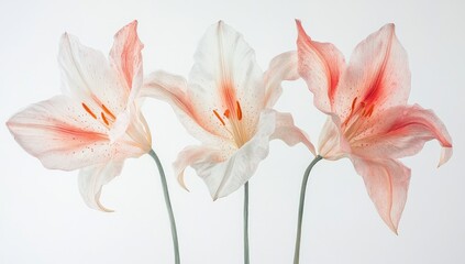 Obraz premium Delicate three lilies in soft peach and white