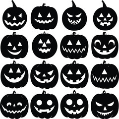 Funny Halloween pumpkin silhouette collection. Vector illustration isolated on a white background