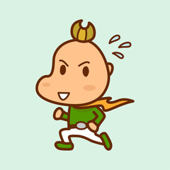 走るマフラーを巻いた男の子（正面向き）／A boy wearing a scarf running (facing forward)