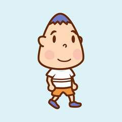 歩くどんぐり頭の男の子（正面向き）／Acorn-headed boy walking (facing forward)