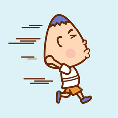 苦しい顔をして全力で走る男の子（横向き）／A boy running with a painful expression (sideways)