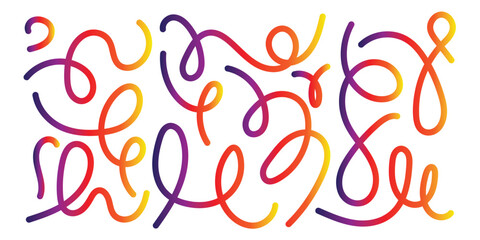 Abstract Gradient Lines Set. Wavy Color Shape Vector Graphic Design. Dynamic Geometric Pattern. Background with Color Waves. Illustration of Squiggle Rainbow Ribbons in eps 10.