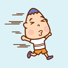 苦しい顔をして全力で走る男の子（正面向き）／A boy running with a painful expression (facing forward)