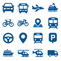 Transportation Icons A Comprehensive Set of Blue Vector Graphics for Travel and Logistics