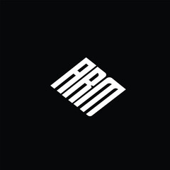 ARM letter logo design on black background.