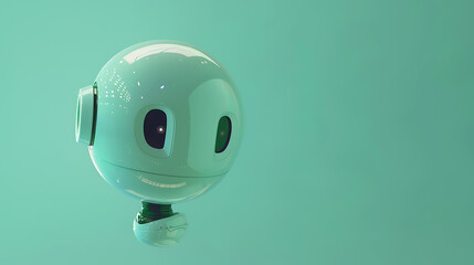 Minimalist robot face with futuristic design in mint green background
