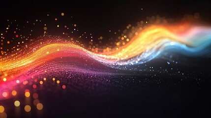 Abstract multicolored light wave with bokeh effect on a dark background illustration