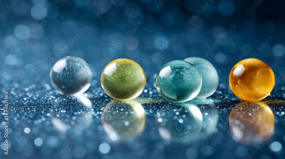 Aufkleber Colorful spheres float serenely against a sparkling starry bokeh backdrop, creating beautiful soft reflections and leaving space for creative text placement
