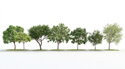 Obraz premium Row of various trees against white background