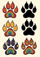 Fototapeta premium Rainbow Paws: A Spectrum of Prints AI Generated