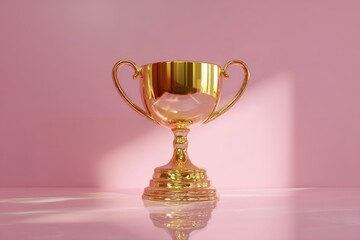Fototapeta premium Golden trophy displayed against a pink backdrop.