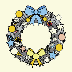 Holiday Wreath with Ornaments and Ribbons
