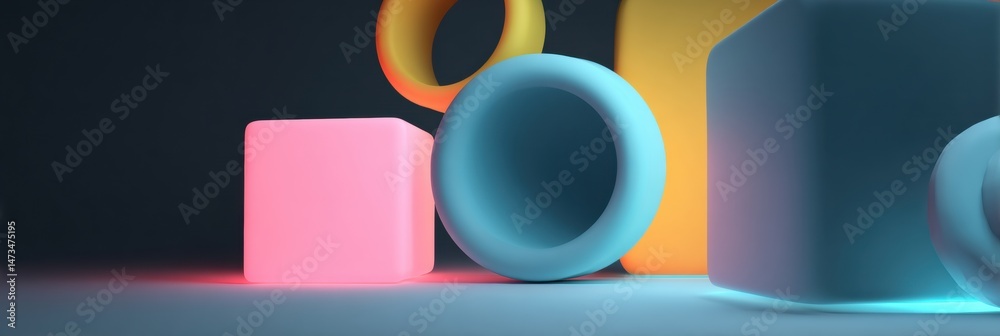 Poster Glow From Minimal Abstract 3D Shapes Showcasing a Discount Code in a Modern Design Setting