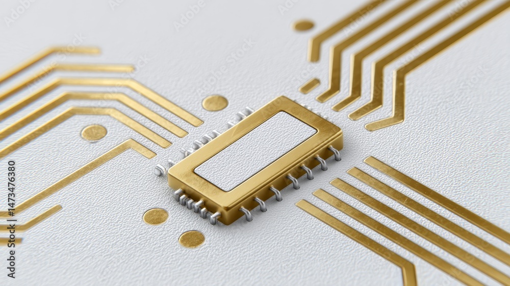 Aufkleber A macro shot captures a microchip with intricate geometric patterns, set against a neutral backdrop, highlighting the essence of global technology and innovation