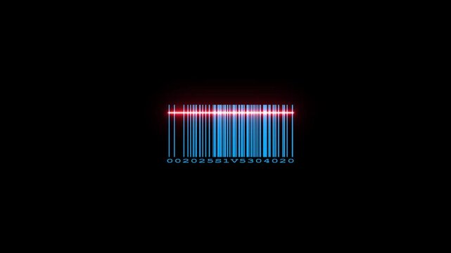 bar code being scanned with a laser beam barcode scanner animation of the black background. Laser beam barcode scanner.