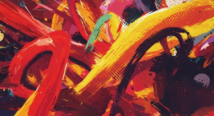Abstract Paint Stroke with Red Yellow and Dark Colors