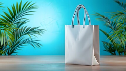 White shopping bag in a tropical setting