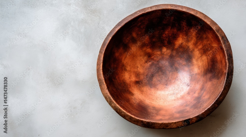 Poster empty rustic clay bowl captures attention with its earthy tones against a clean white background, hi