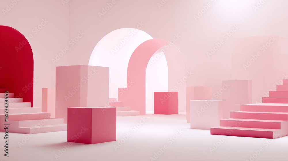 Aufkleber a contemporary setting features pastel arches and staircases in shades of pink, emphasizing minimal 