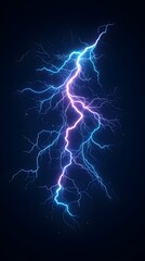 A blue and purple lightning bolt streaks across a dark background