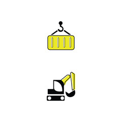 Vector icon collection of factory designs, including machinery, automation, production, and industry elements in a clean style