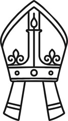 Black and White Line Art Vector of Traditional Pope Mitre – Minimalist Religious Headwear